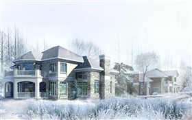 3D-Design, Haus, Winter, Schnee HD Hintergrundbilder
