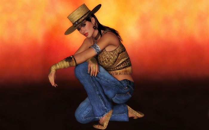 3D-Mädchen, cowgirl Hintergrundbilder Bilder