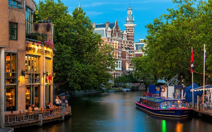 Amsterdam, Nederland, Stadt, Häuser, Fluss Hintergrundbilder Bilder
