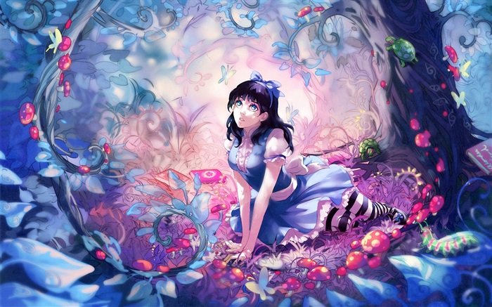 Anime Mädchen im Märchenwald Hintergrundbilder Bilder
