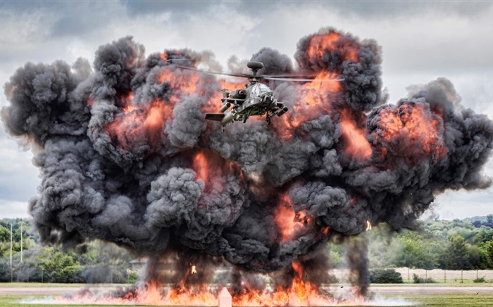 Apache-Hubschrauber AH-64, kämpfen, Explosion Hintergrundbilder Bilder
