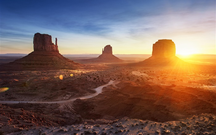 Arizona, Monument Valley, USA, Sonnenuntergang, Berge, Wüste Hintergrundbilder Bilder