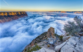 Arizona, USA, Grand Canyon, Morgen, Sonnenaufgang, Nebel, Wolken