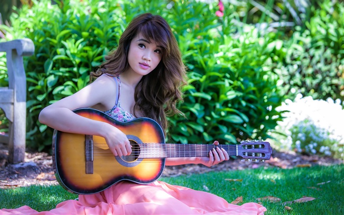 Asiatischer Musik Mädchen, Gitarre Hintergrundbilder Bilder