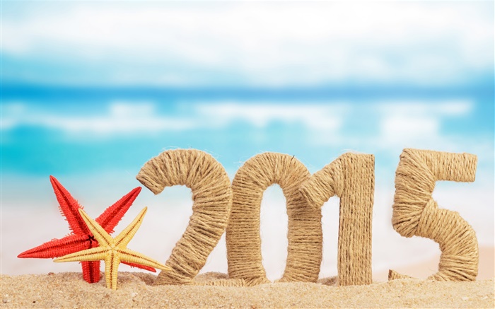 Strand mit Seestern, neues Jahr 2015 Hintergrundbilder Bilder