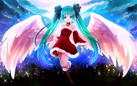 blauen Haaren anime girl, engel, flügel HD Hintergrundbilder