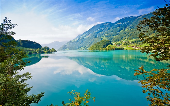 Blauer See Wasser, Berg, Grün Hintergrundbilder Bilder