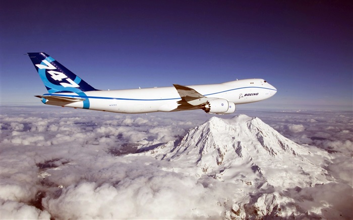 Boeing 747 Flugzeuge, Berge, Wolken Hintergrundbilder Bilder
