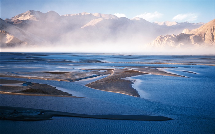 Chinesische Landschaft, See, die Berge, Nebel Hintergrundbilder Bilder