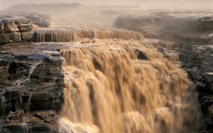 Chinesische Landschaft, Gelber Fluss, Wasserfälle Hintergrundbilder Bilder