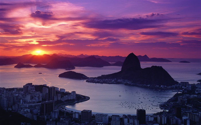 City sunset, küste, Rio, Brasilien Hintergrundbilder Bilder