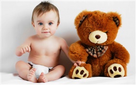 niedlichen Baby und Teddybär HD Hintergrundbilder