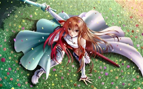 Tanz anime girl, Schwert, Garten HD Hintergrundbilder