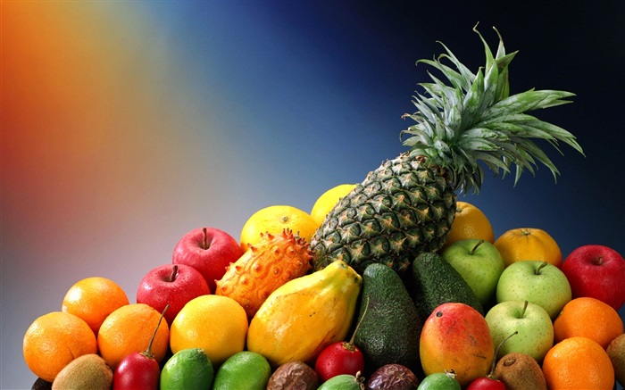Köstlichen Früchte, Äpfel, Orangen und Ananas Hintergrundbilder Bilder