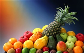 Köstlichen Früchte, Äpfel, Orangen und Ananas
