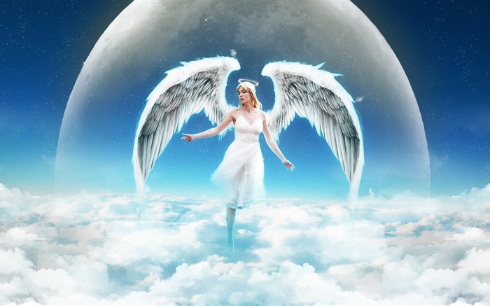 Fantasie-Engel Mädchen in Himmel, Wolken Hintergrundbilder Bilder