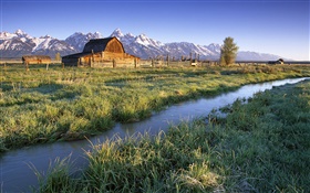 Grand Teton National Park, Wyoming, USA, Fluss, Haus, Gras HD Hintergrundbilder