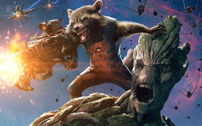 Guardians of the Galaxy, 2014-Film, Waschbär und Baum Mann Hintergrundbilder Bilder