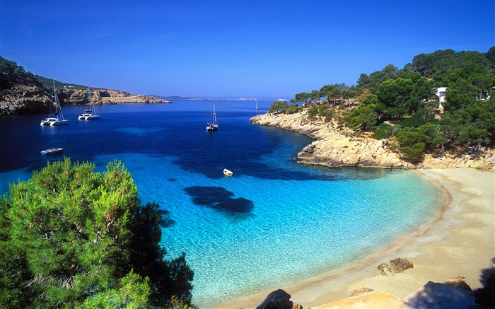 Ibiza, Spanien, Küste, Meer, Boote Hintergrundbilder Bilder