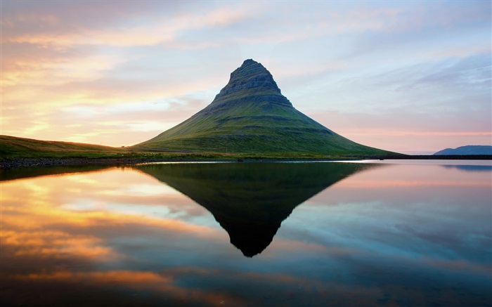 Island, erloschenen Vulkan, Sonnenuntergang, Meer Hintergrundbilder Bilder