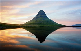Island, erloschenen Vulkan, Sonnenuntergang, Meer HD Hintergrundbilder