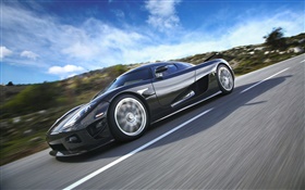 Koenigsegg schwarzes Auto mit hoher Geschwindigkeit HD Hintergrundbilder