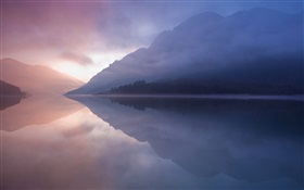 See, Berg, Nebel, Wasser Reflexion HD Hintergrundbilder