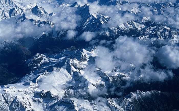 Berge, Schnee, Wolken, chinesische Landschaft Hintergrundbilder Bilder