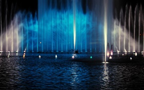 Nacht, Brunnen, Beleuchtung HD Hintergrundbilder