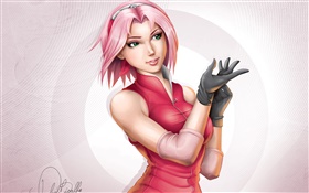 rosa Haaren anime girl, roten Kleid HD Hintergrundbilder