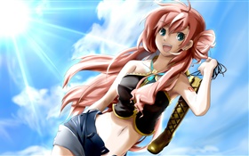 Pink hair anime girl, Sommer, Sonne HD Hintergrundbilder