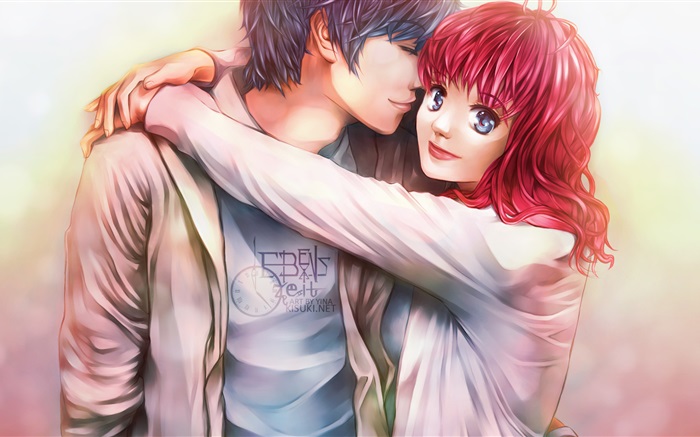 Rote Haare anime girl mit ihrem Freund Hintergrundbilder Bilder