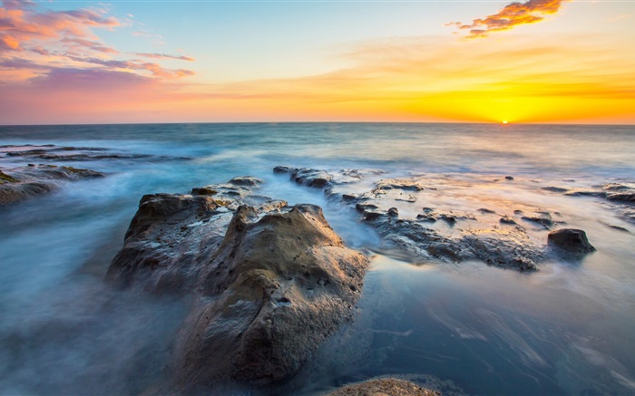 Meer, Küste, wunderschönen Sonnenaufgang Hintergrundbilder Bilder