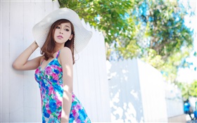 Sommer blauen Rock asiatische Mädchen HD Hintergrundbilder