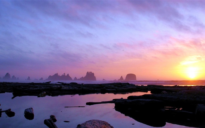 Sonnenuntergang, Meer, Felsen Hintergrundbilder Bilder