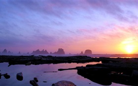 Sonnenuntergang, Meer, Felsen HD Hintergrundbilder