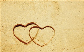 Zwei Herzen Liebe auf dem Sand HD Hintergrundbilder