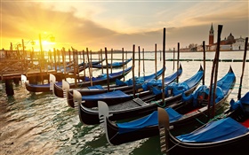 Venedig Sonnenuntergang, Boote, Fluss HD Hintergrundbilder
