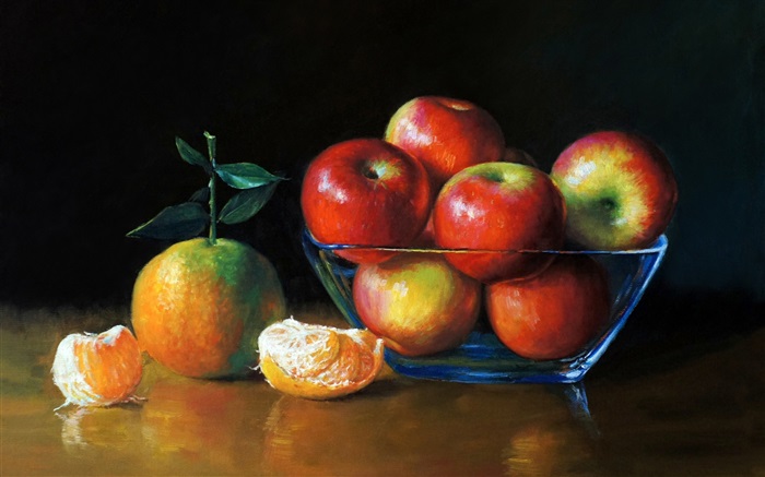 Wasserfarbe auf Papier, Äpfel und Orangen Hintergrundbilder Bilder