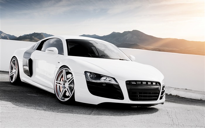 Weiß Audi R8 V10 supercar Hintergrundbilder Bilder