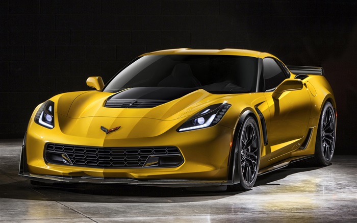 Gelbe Farbe 2015 Chevrolet Corvette Z06 supercar Hintergrundbilder Bilder