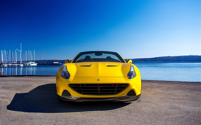 2015 Ferrari gelb supercar Vorderansicht Hintergrundbilder Bilder