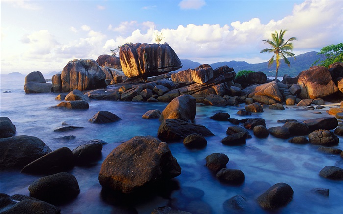 Anse Soleil, Mahe, Seychellen, Steine, Küste Hintergrundbilder Bilder