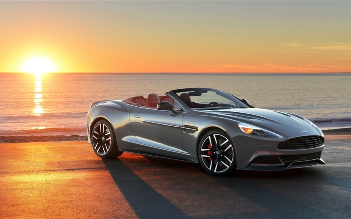 Aston Martin Auto, Sonnenuntergang, Küste Hintergrundbilder Bilder