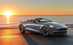 Aston Martin Auto, Sonnenuntergang, Küste HD Hintergrundbilder
