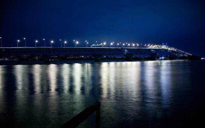 Auckland Harbour Bridge, nacht, lichter, Neuseeland Hintergrundbilder Bilder