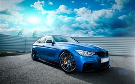 BMW 335i F30 blue car front view HD Hintergrundbilder