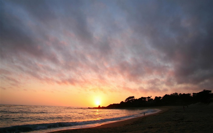 Strand, Küste, Meer, Menschen, Sonnenaufgang, Wolken Hintergrundbilder Bilder