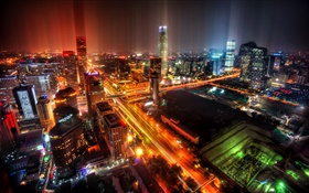 Beijing, China, stadt, nacht, lichter, wolkenkratzer HD Hintergrundbilder