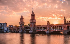 Berlin, Deutschland, Sonnenuntergang, Fluss, Brücke, Gebäude HD Hintergrundbilder